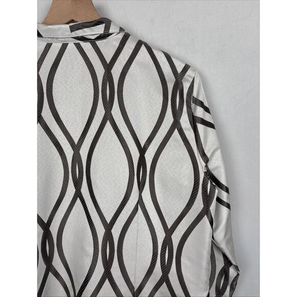 Connie Roberson Silk Geometric Print Blazer Jacket Medium White Jewel Buttons - Picture 9 of 13